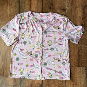 🌸 Cuddl Duds Pink Puppy Print Pajama Top Women’s Medium | Cute Dog Sleep Shirt